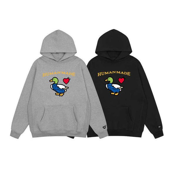 

mens hoody human designer cotton make hip hop made heart denim duck print thin flush loose men s hoodie oversize, Black