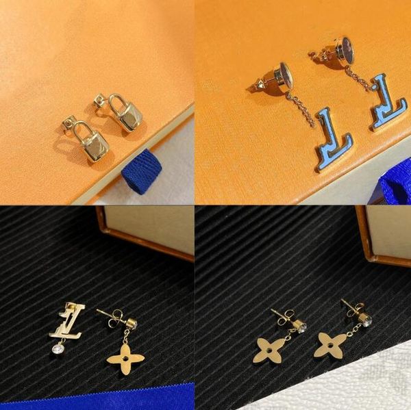 

brand designer stud luxury 18k gold plated v letter earring premium stainless steel jewelry pearl diamond rhinestone gift wedding party acce, Golden;silver