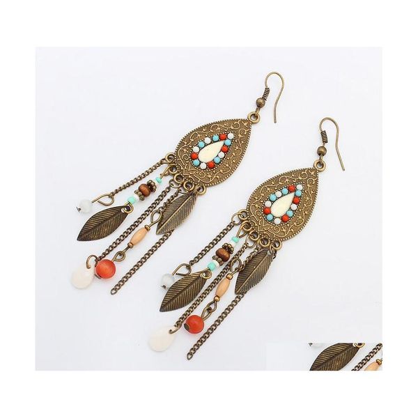 

dangle chandelier bohemia fashion jewelry womens vintage earrings beads leaves tassels dangle drop delivery dhuka, Silver