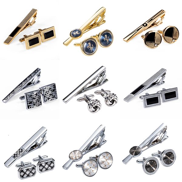 

cuff links fashion necktie clip for mens gift classic pattern tie bar cufflinks set men jewelry accessory barry wang 221130, Silver