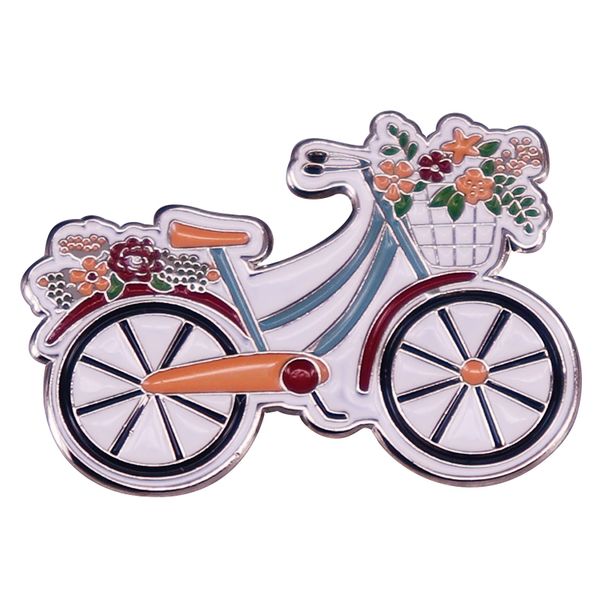 

floral bike vintage bicycle enamel pin badge backpack decoration jewelry, Blue