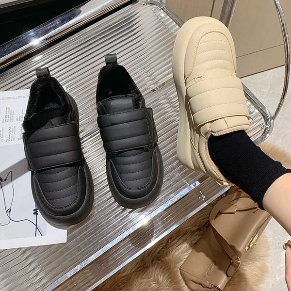 

shoes 2022 winter new plush thermal down bread sponge cake thick soled high sports casual women's shoes, Black
