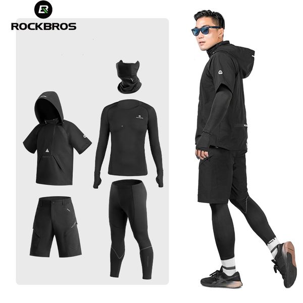 

men's tracksuits rockbros tracksuit gym fitness compression sports suit clothes running jogging sportwear exercise workout tights 5 pcs, Gray