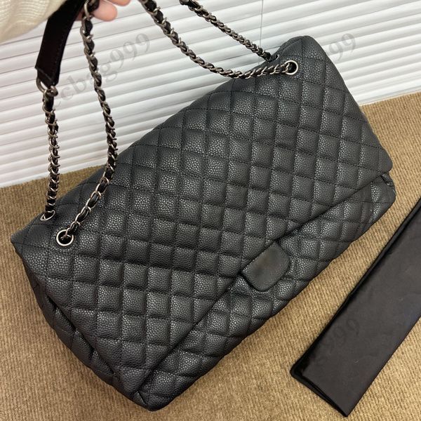 

vintage maxi airport bags caviar genuine leather black silver hardware super capacity cross shoulder sacoche designer womens handbags with p