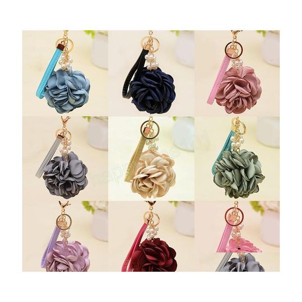 

key rings rose flower keychain for women romantic bag pendant charms pearl tassel key ring holder female jewelry gifts drop delivery dhlx1, Slivery;golden