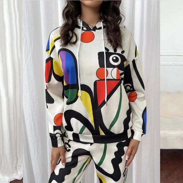

women's two piece pants fashion eye print tracksuit set women oversized hoodies pullover sweatshirt wide leg suit streetwear outfits 22, White