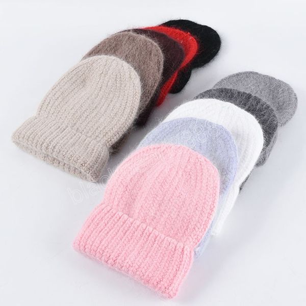 

rabbit fur women winter hats beanie warm long fur skullies beanies female caps wide cuff young style hat for girls, Blue;gray