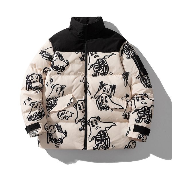 

men's down parkas winter cotton padded clothes jacket men and women funny printed coats fashion thicken outerwear male female 4xl 2211, Black