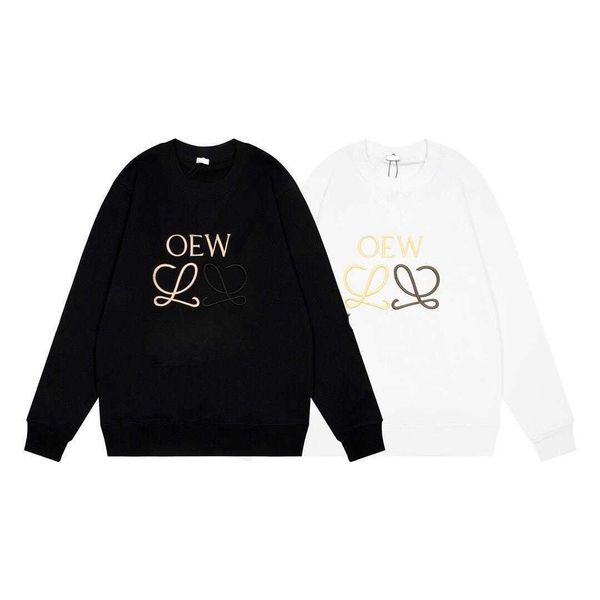 

new designer loew's sweatshirts luxury hoodies early autumn brand industrial letter printing embroidery round neck sweater cotton pullo, Black