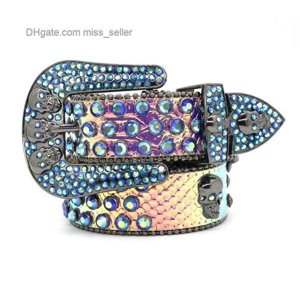 

2022 designer belt bb simon riveted men's and women's universal belt alloy pin buckle glass rhinestone inlaid wide street punk jea, Black;brown