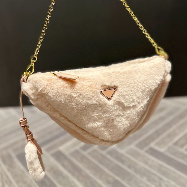 

designer women terry triangle mini shoulder bag italy milano luxury brand p fur plush woolen bags lady chain strap small underarm handbag bl