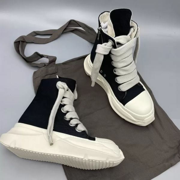 

designer rick original canvas shoes thick sole jumbo shoeslace drk women sports shoes owens male sneakers shdw lace-up women's men snea, Black
