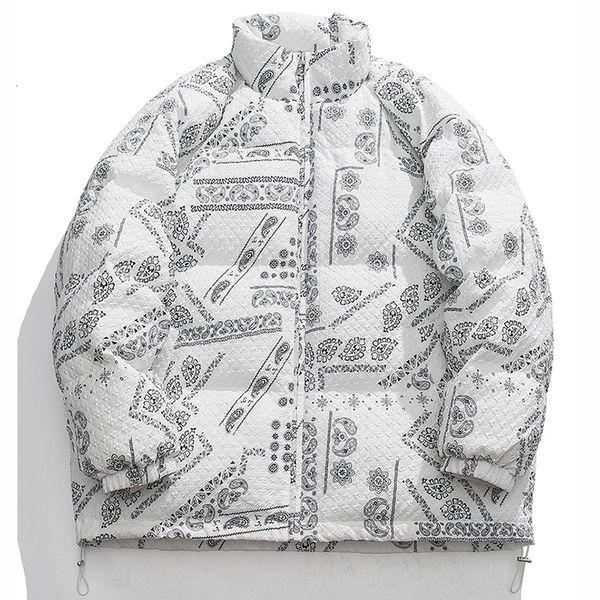 

men's down parkas winter oversize cotton padded clothes cashew print bubble coat men baggy puffer jacket fashion korean street pleated, Black