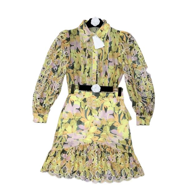 

printed fresh sweet short skirt autumn 2022 bubble hollow sleeve shirt half skirt two piece set, Gray