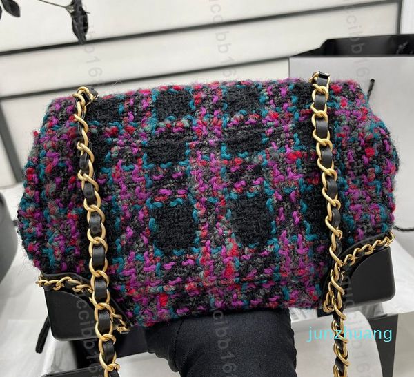 

cc bag designers mirror quality tweed flap bag mini 19cm luxury purple quilted purse women wallet on chain handbag crossbody shoulder strap