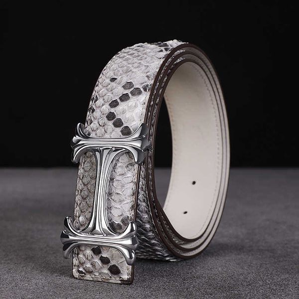 

belts adhesives summer new python men's high-grade leather copper business casual smooth buckle belt, Black;brown