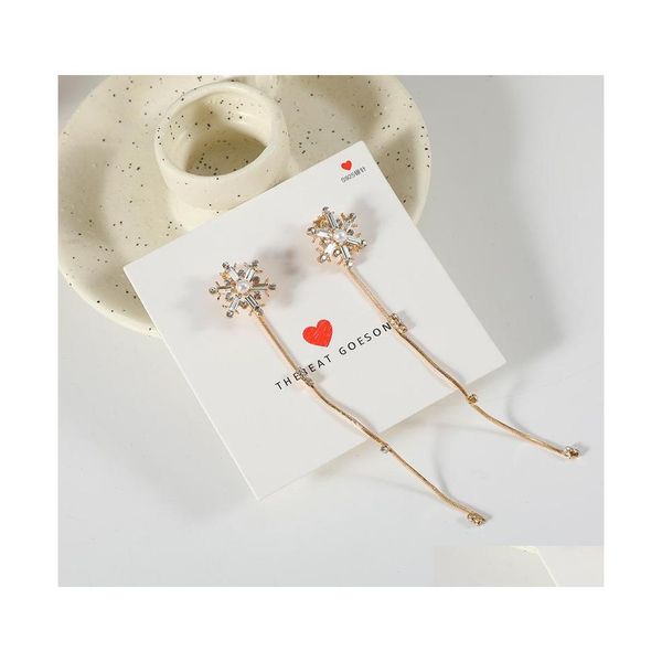 

stud fashion jewelry s925 sliver post earrings diamond snowflake long tassel stud drop delivery dhx9k, Golden;silver
