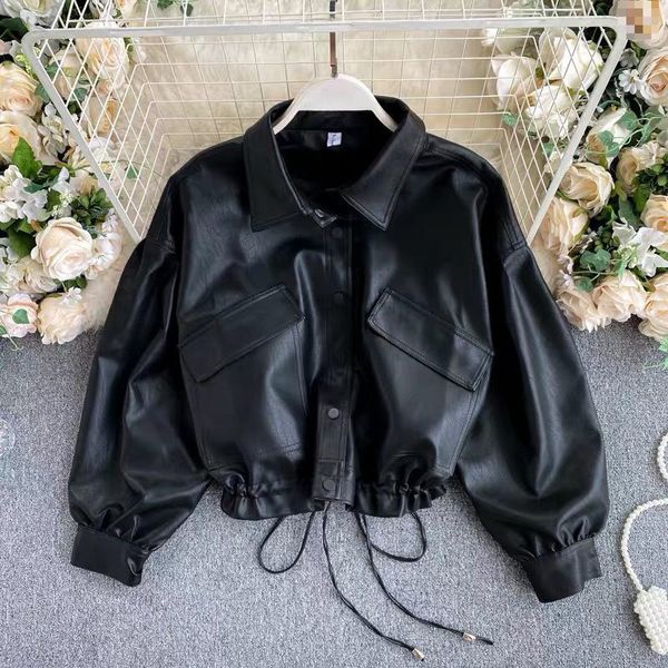 

women s jackets autumn fashion european and american pu casual leather loose long sleeved 221130, Black;brown