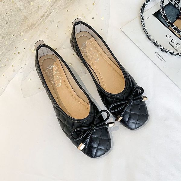 

2022 summer bow single shoe female korean version flat shallow mouth fairy style casual women's shoes, Black