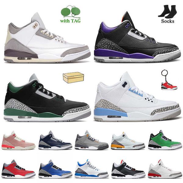 

fashion jumpman 3s mens basketball shoes 3 a ma maniere court purple pine green racer blue cool grey georgetown midnight navy unc varsity, Black