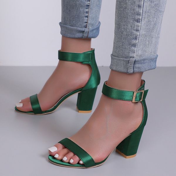 

slippers women's summer trend high heels ladies luxury laceup quality design buckle lowheeled sandals for women 221130, Black