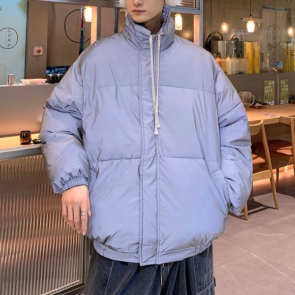 

men's down parkas winter reflective parka men cotton padded clothes bubble coats fashion korean short high street thick bomber jackets, Black