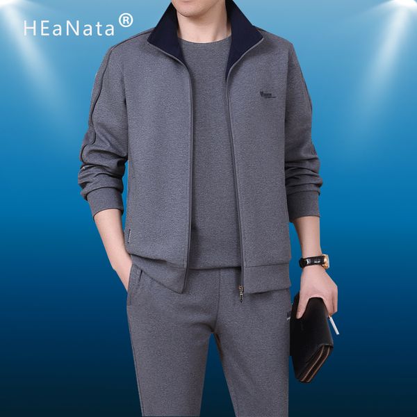 

men's tracksuits 3 pieces cotton sportwear suit fitness comfortable tracksuit sport good quality running sets l-5xl 221201, Gray