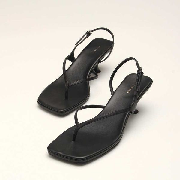 

the row shoes french word with sandals leather toe clip square kitten heel back empty 2022 summer middle heel, Black