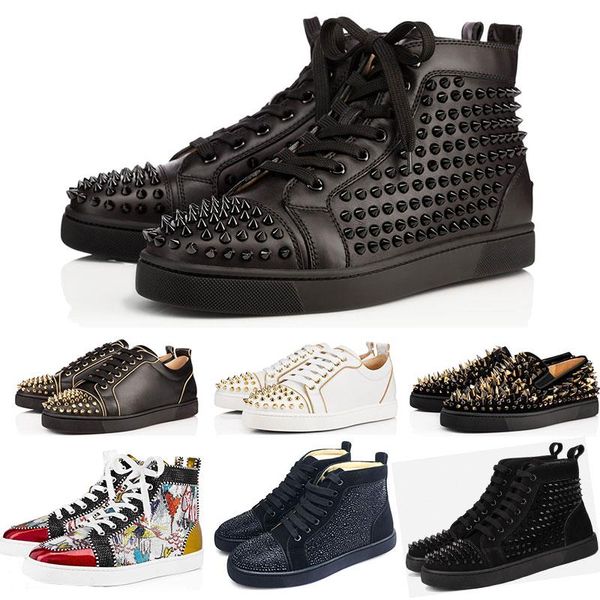 

red bottomed christians studded spikes flats shoes shoes mens womens party lovers genuine leather sneakers size vqo, Black