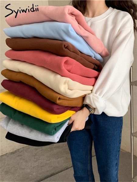 

women's hoodies sweatshirts syiwidii fleece sweatshirt hoodie women oversized fall winter drop shoulder 12 colors korean fashion casual, Black