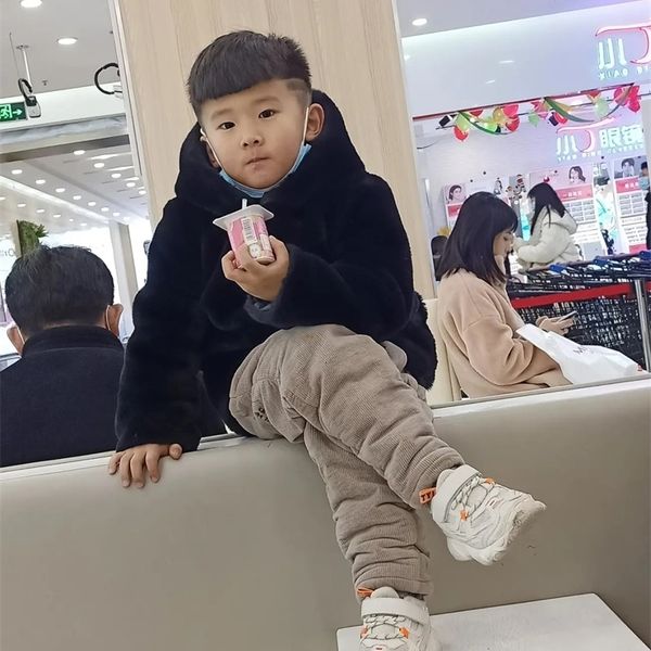 

coat winter girls boys fashion faux fur thick warm baby kids children hooded jacket 221130, Blue;gray
