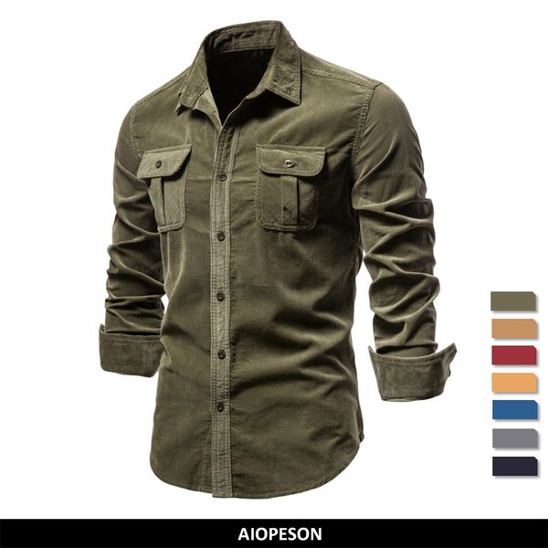 

men's casual shirts aiopeson corduroy 100% cotton business lapel solid color slim fit autumn fashion for 221130, White;black