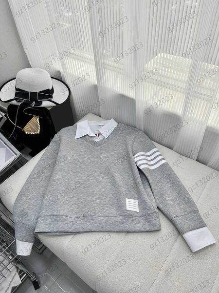 

womens blouses shirts spring lapel half button long sleeve stripes splice fake two pieces shirt pure cotton pullover blouse collegiate styl, White