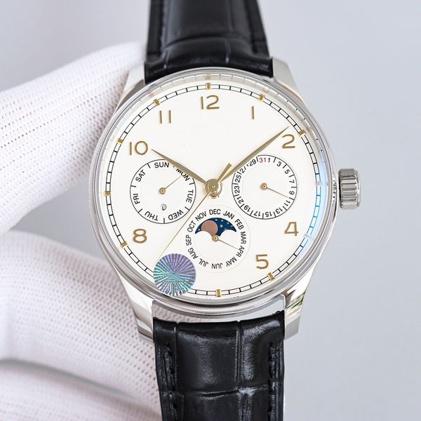 

watch mens watches mechanical movement watch 42mm leather strap design multiple colors fashion wristwatches phase of the moon, Slivery;brown
