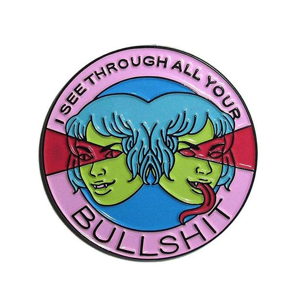 

i see through all your bullsenamel pin brooch funny badges, Blue