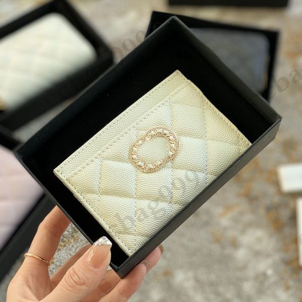 

2022 womens mini diamond buckle card holders clutch bags classic black pink green caviar calfskin quilted matelasse wallets designer luxury, Brown;gray