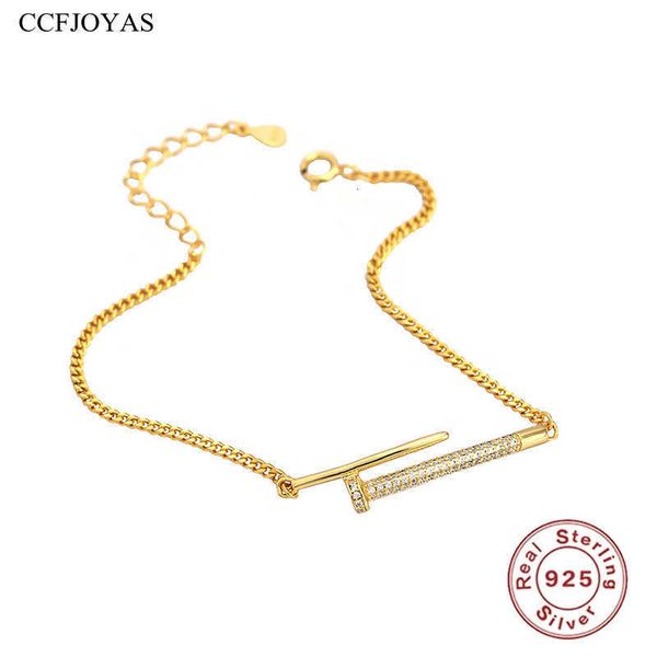 

bracelet chain ccfjoyas 100% 925 sterling silver punk rock nail zircon for women french light luxury jewelry accessories, Black