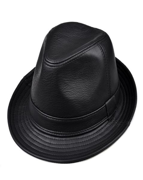 

wide brim hats fashion real leather gentleman fedora hat men autumn winter solid black vintage dad chapeau cowhide cap panama jazz3748829, Blue;gray