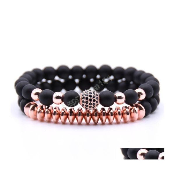 

charm bracelets 18k gold sier plated cz micro pave ball charm beads strands bracelet 2pcs/set drop delivery jewelry bracelets dh7z0, Golden;silver