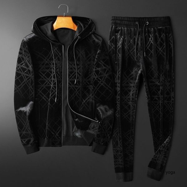 

men's tracksuits for tracksuit set winter gold velvet double-sided thick hooded cardigan casual sports suit 221201, Gray