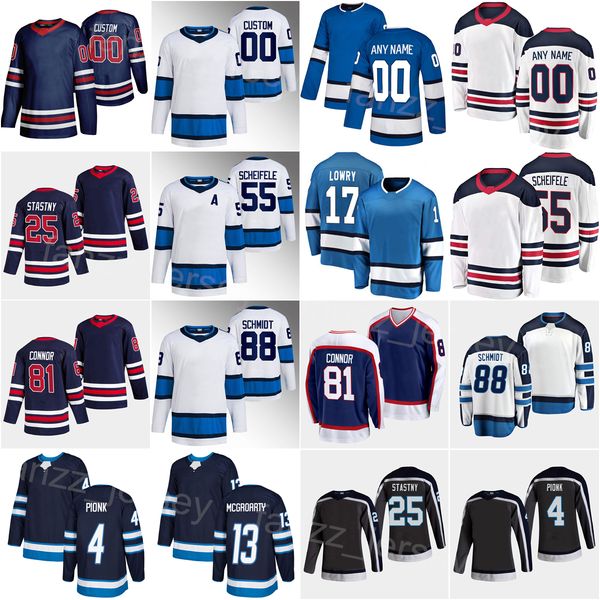 

2023 reverse retro hockey 81 kyle connor jersey 88 nate schmidt 4 neal pionk 17 adam lowry 13 pierre-luc dubois 71 evgeny svechnikov 55 mark, Black;red
