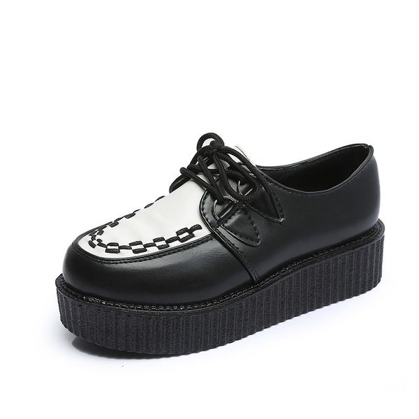 

dress shoes creepers casual luxury woman spring plus size 41 fashion sneakers ladies platform lace up flats tennis female loafers 221130, Black