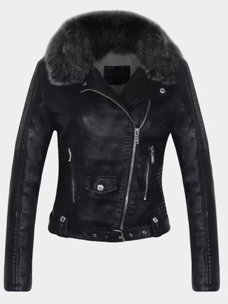 

women s jackets ftlzz women winter faux leather jacket warm large fur collar lady motorcycle pu soft white black pink coat 221130, Black;brown