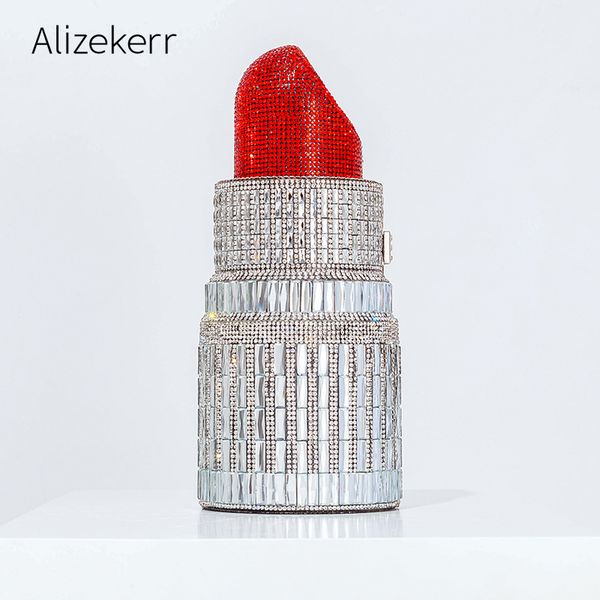 

evening bags lipstick shaped crystal clutch women luxury boutique silver purses and handbags designer wedding party 221130
