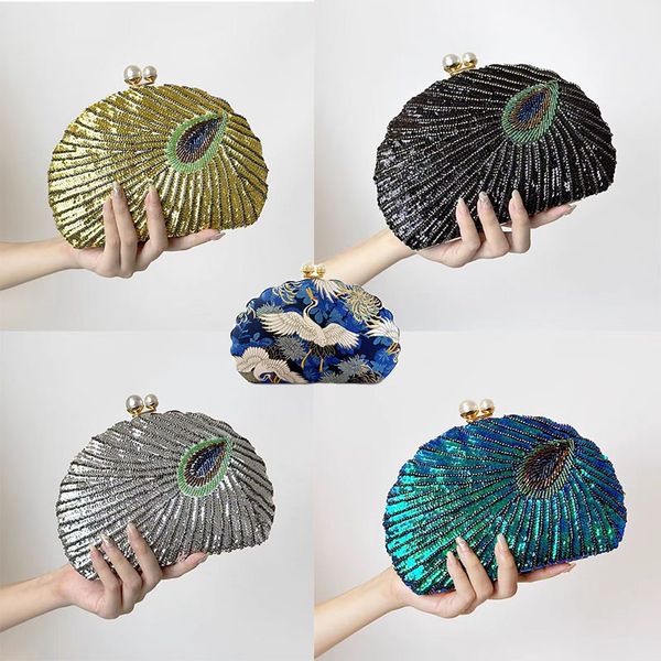 

2023 new handmade retro cheongsam bag ladies ethnic bead embroidery handbag beaded sequins banquet clutch bag