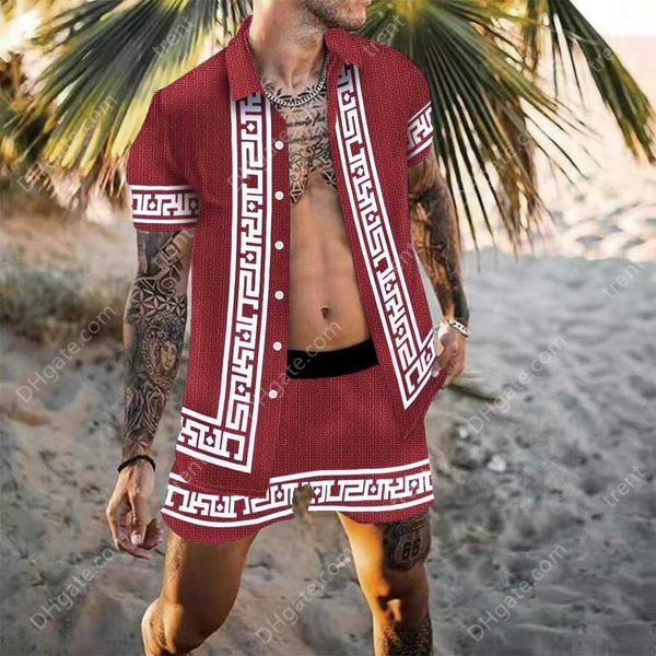 

fashion tracksuits summer hawaiian print shirt set casual outdoor 2 piece suit men's daily breathable beach short sleeve sets, Gray