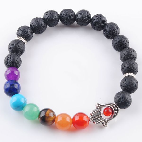 

bracelets black volcano stone round beads palm strands bracelets 7 chakra healing mala meditation women jewelry k3255