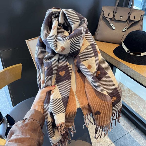 

scarves live broadcast of double-sided love grid women's versatile winter cashmere like korean shawl with a warm scarf, Blue;gray
