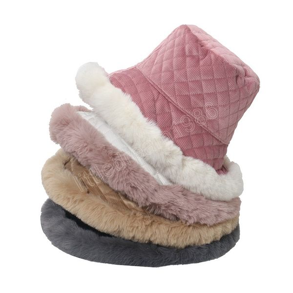 

winter plus velvet lamb hair female bucket hat street casual wide brim warm plush hat for women travel hats, Blue;gray