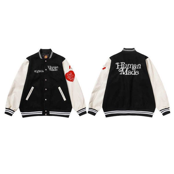 

men's coat baseball uniform human make jacket cotton fashion brand girls don t cry love leather sleeve men women casual ins celebrit, Black;brown